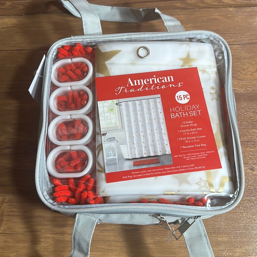 American Tradition 15 PC Holiday Bath Set Shower Curtains/ Mat/Hooks